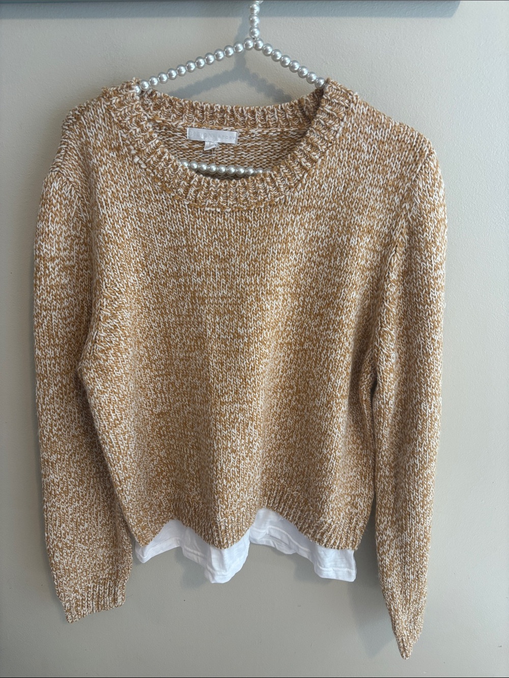 NEW Design History Sweater Large Womens Marled Knit Layered White Hem Pullover